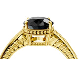 Yellow gold Fancy Black Round Cut Cut Diamond Milgrain Pave Band Four-Prong Setting Ring_7