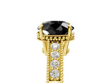 Yellow gold Fancy Black Round Cut Cut Diamond Milgrain Pave Band Four-Prong Setting Ring_8