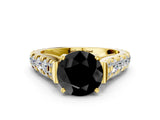 Yellow gold Fancy Black Round Cut Cut Diamond Pavé Band Solitaire with Four-Prong Setting