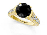 Yellow gold Fancy Black Round Cut Cut Diamond Pavé Band Solitaire with Four-Prong Setting_1