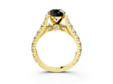 Yellow gold Fancy Black Round Cut Cut Diamond Pavé Band Solitaire with Four-Prong Setting_3