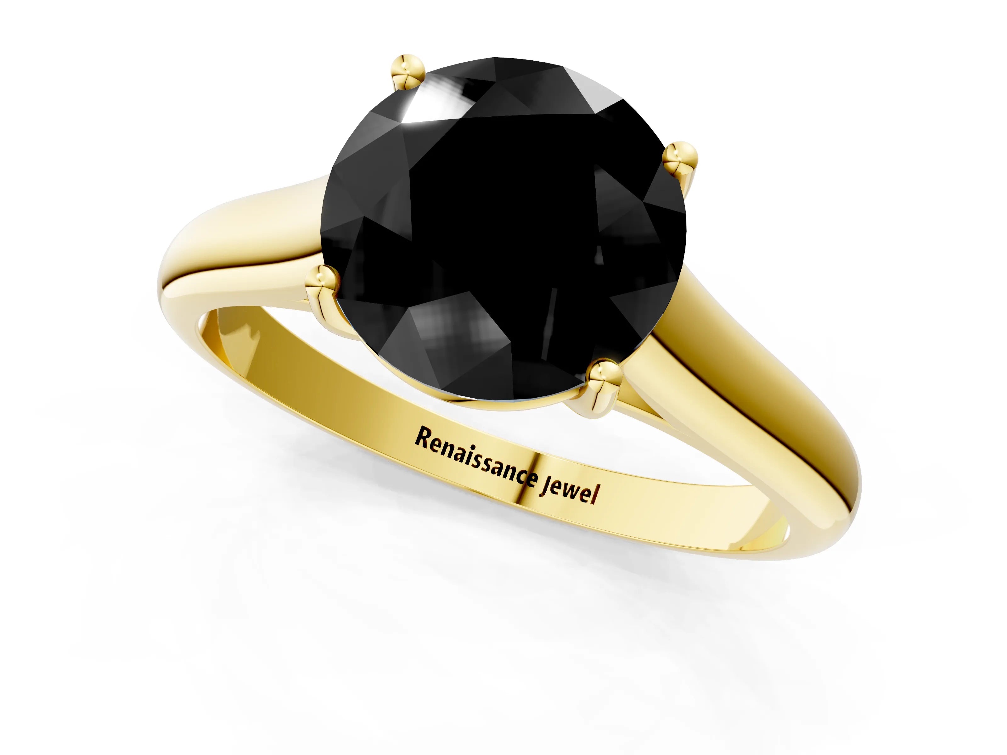 Yellow gold Fancy Black Round Cut Cut Diamond Solitaire Engagement Ring with Tapered Plain Band and Four-Prong Setting_1