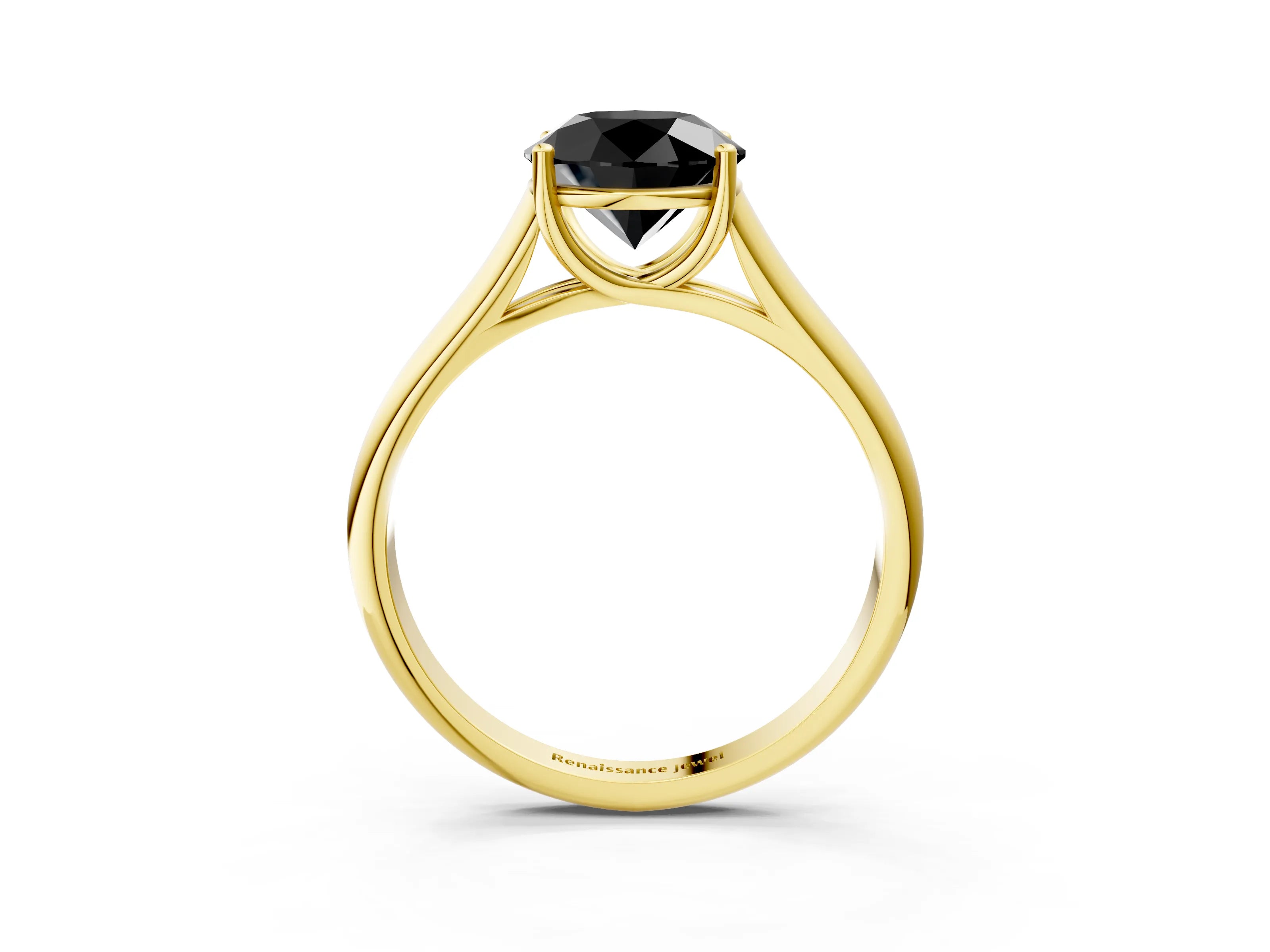 Yellow gold Fancy Black Round Cut Cut Diamond Solitaire Engagement Ring with Tapered Plain Band and Four-Prong Setting_3