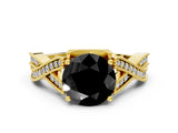 Yellow gold Fancy Black Round Cut Cut Diamond Twisted Band with Milgrain Pave Setting and Four-Prong Setting