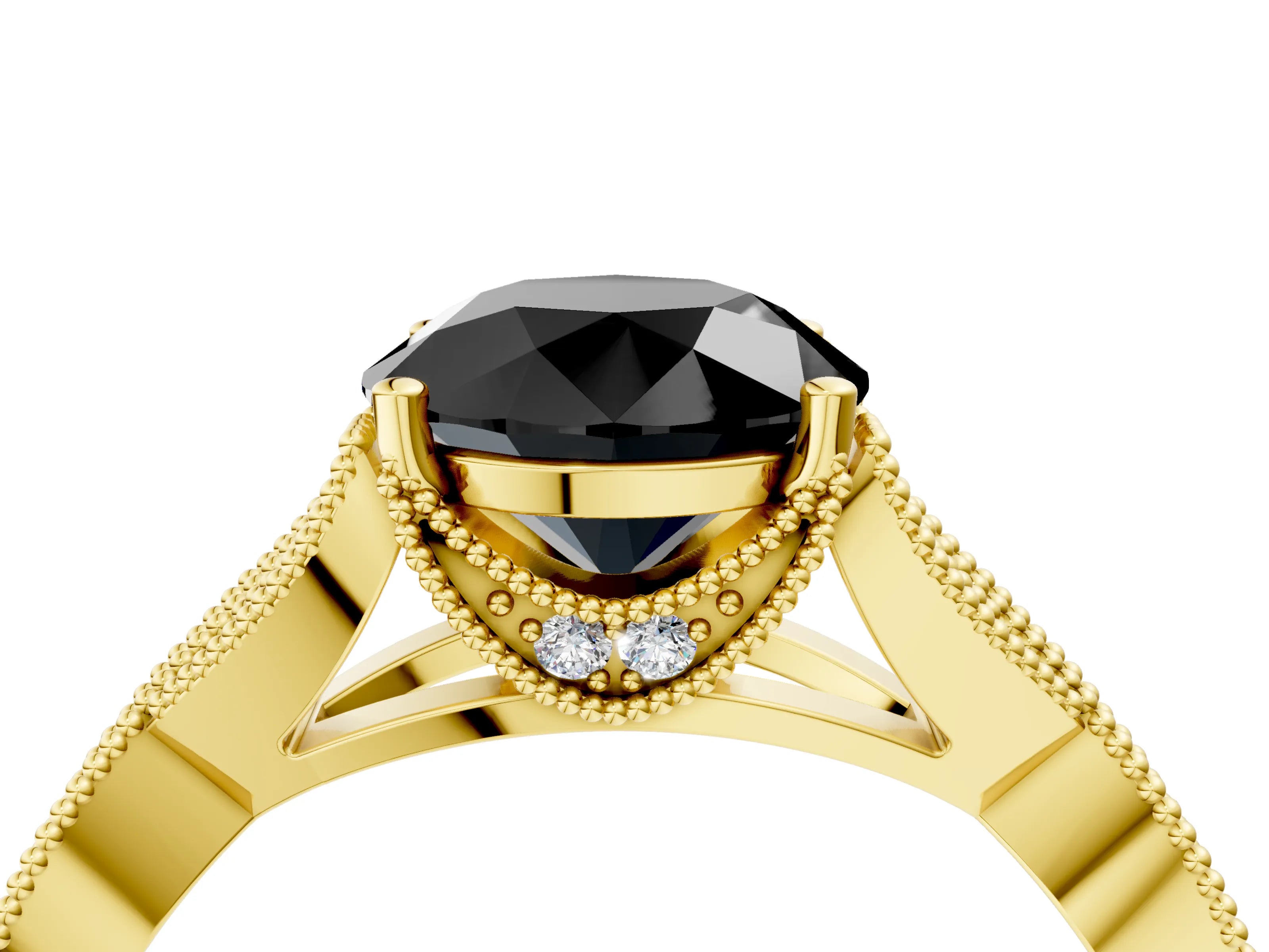 Yellow gold Fancy Black Round Cut Cut Diamond Twisted Band with Milgrain Pave Setting and Four-Prong Setting_4