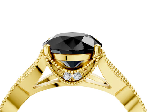 Yellow gold Fancy Black Round Cut Cut Diamond Twisted Band with Milgrain Pave Setting and Four-Prong Setting_4