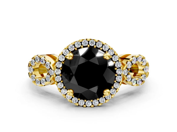 Yellow Gold Round Pave Infinity Halo Engagement Ring Setting for Black Center