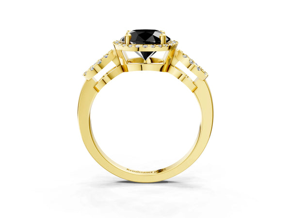 Yellow Gold Round Pave Infinity Halo Engagement Ring Setting for Black Center