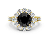 Yellow gold Fancy Black Round Cut Cut Halo Diamond Pavé Engagement Ring with Milgrain Detailing