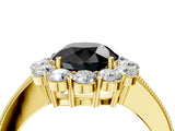 Yellow gold Fancy Black Round Cut Cut Halo Diamond Pavé Engagement Ring with Milgrain Detailing_4