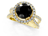 Yellow gold Fancy Black Round Cut Cut Halo Split Shank Pave Set Ring_1