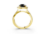 Yellow gold Fancy Black Round Cut Cut Halo Split Shank Pave Set Ring_3