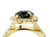 Yellow gold Fancy Black Round Cut Cut Halo Split Shank Pave Set Ring_4