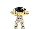 Yellow gold Fancy Black Round Cut Cut Halo Split Shank Pave Set Ring_5