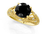 Yellow gold Fancy Black Round Cut Cut Milgrain Pave Diamond Engagement Ring with Four-Prong Setting_4