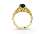 Yellow gold Fancy Black Round Cut Cut Milgrain Pave Diamond Engagement Ring with Four-Prong Setting_6