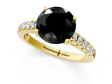 Yellow gold Fancy Black Round Cut Cut Pavé Band Solitaire Ring with Four-Prong Setting_1