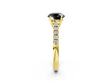 Yellow gold Fancy Black Round Cut Cut Pavé Band Solitaire Ring with Four-Prong Setting_2