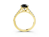 Yellow gold Fancy Black Round Cut Cut Pavé Band Solitaire Ring with Four-Prong Setting_3