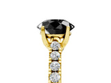 Yellow gold Fancy Black Round Cut Cut Pavé Band Solitaire Ring with Four-Prong Setting_5