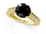 Yellow gold Fancy Black Round Cut Cut Pave Band Milgrain Solitaire Ring_1