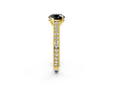 Yellow gold Fancy Black Round Cut Cut Pave Band Milgrain Solitaire Ring_2