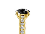 Yellow gold Fancy Black Round Cut Cut Pave Band Milgrain Solitaire Ring_5