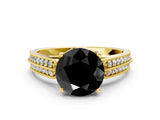 Yellow gold Fancy Black Round Cut Cut Pave Split Shank Engagement Ring with Four-Prong Setting