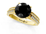 Yellow gold Fancy Black Round Cut Cut Pave Split Shank Engagement Ring with Four-Prong Setting_1