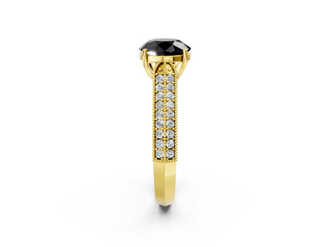 Yellow gold Fancy Black Round Cut Cut Pave Split Shank Engagement Ring with Four-Prong Setting_2