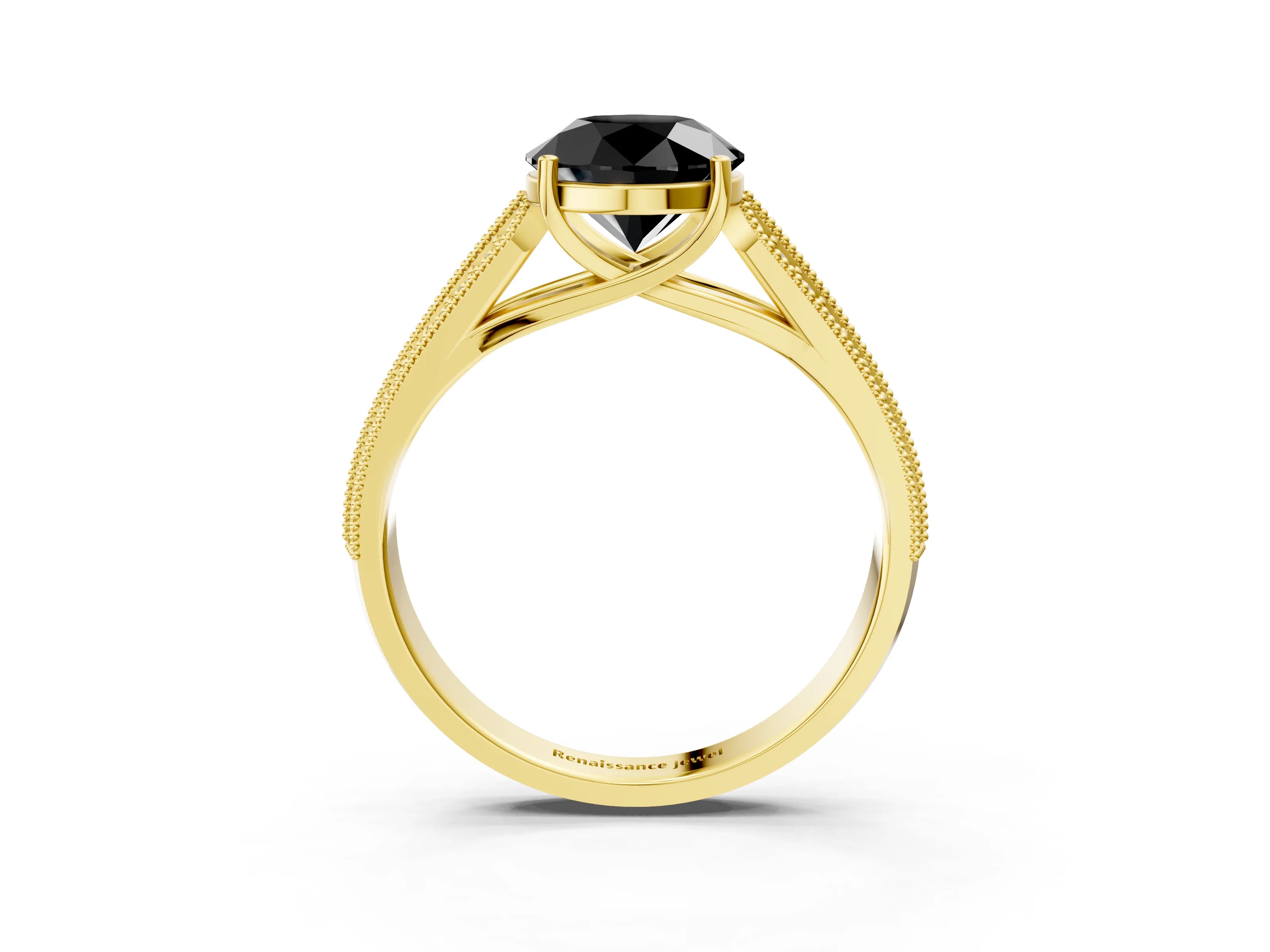 Yellow gold Fancy Black Round Cut Cut Pave Split Shank Engagement Ring with Four-Prong Setting_3