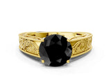 Yellow gold Fancy Black Round Cut Cut Solitaire Engraved Band with Four-Prong Setting