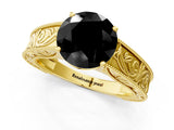 Yellow gold Fancy Black Round Cut Cut Solitaire Engraved Band with Four-Prong Setting_1