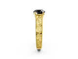 Yellow gold Fancy Black Round Cut Cut Solitaire Engraved Band with Four-Prong Setting_2