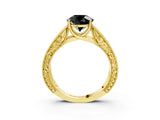 Yellow gold Fancy Black Round Cut Cut Solitaire Engraved Band with Four-Prong Setting_3