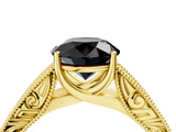 Yellow gold Fancy Black Round Cut Cut Solitaire Engraved Band with Four-Prong Setting_4