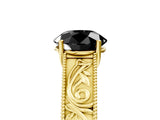 Yellow gold Fancy Black Round Cut Cut Solitaire Engraved Band with Four-Prong Setting_5