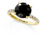 Yellow gold Fancy Black Round Cut Diamond Brilliant Solitaire Ring with Pavé Band and Four-Prong Setting_13