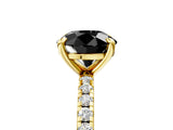 Yellow gold Fancy Black Round Cut Diamond Brilliant Solitaire Ring with Pavé Band and Four-Prong Setting_17