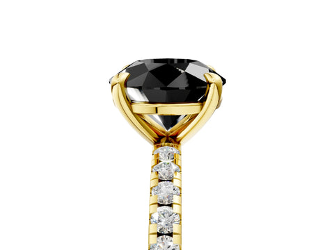 Yellow gold Fancy Black Round Cut Diamond Brilliant Solitaire Ring with Pavé Band and Four-Prong Setting_5