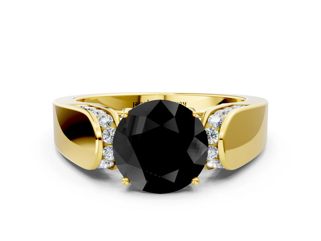 Yellow gold Fancy Black Round Cut Diamond Channel Set Solitaire Ring with Four-Prong Setting_12