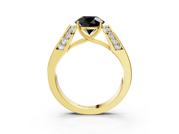 Yellow Gold Round Channel Set Engagement Ring Setting for Black Center with Wide Band