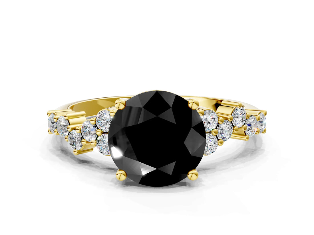 Yellow gold Fancy Black Round Cut Diamond Cluster Pavé Band with Four-Prong Setting_3