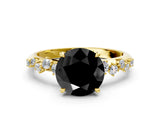 Yellow gold Fancy Black Round Cut Diamond Cluster Side Stone Solitaire Ring with Prong Setting_24