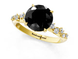 Yellow gold Fancy Black Round Cut Diamond Cluster Side Stone Solitaire Ring with Prong Setting_25