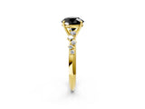 Yellow gold Fancy Black Round Cut Diamond Cluster Side Stone Solitaire Ring with Prong Setting_26