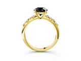 Yellow gold Fancy Black Round Cut Diamond Cluster Side Stone Solitaire Ring with Prong Setting_27