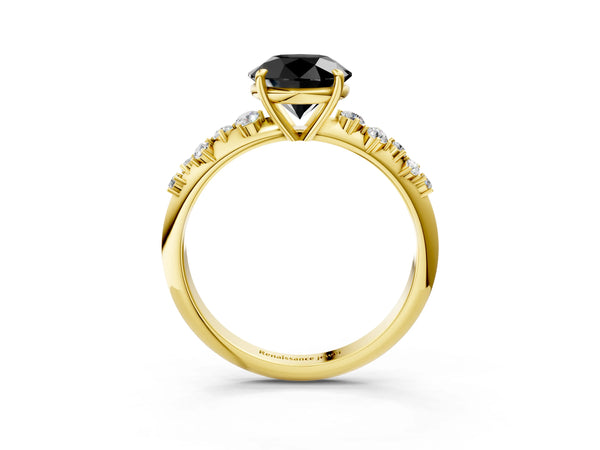 Yellow Gold Round Graduated Cluster Engagement Ring Setting for Black Center