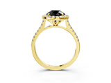 Yellow gold Fancy Black Round Cut Diamond Cushion Halo Ring with Pavé Band_3