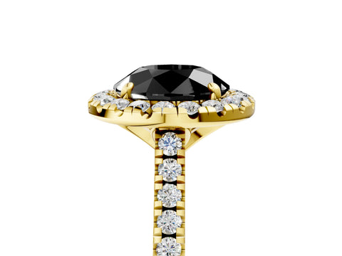 Yellow gold Fancy Black Round Cut Diamond Cushion Halo Ring with Pavé Band_5
